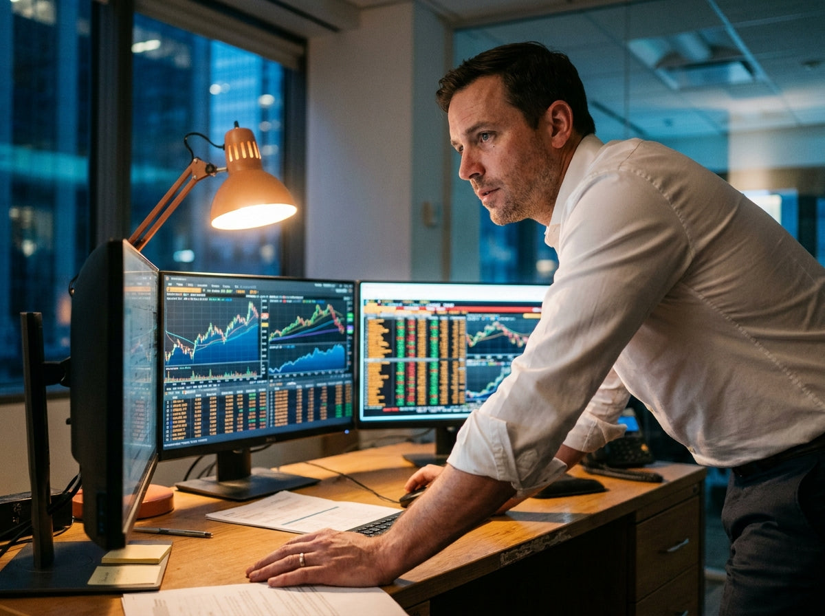 Banker im Telefonat am Schreibtisch